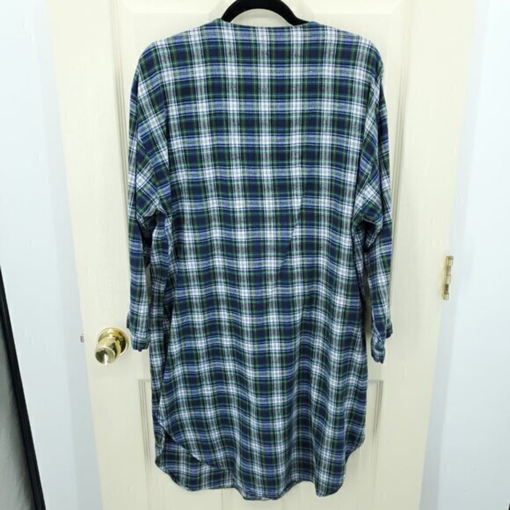VTG 90s Disney 100% Cotton Flannel Plaid V-Neck Mickey Nightshirt OS Green/Blue - Picture 2 of 15